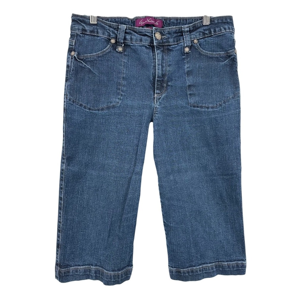 GLORIA VANDERBILT Blue Denim Capri Pants Medium Wash Zipper Pockets Women's 14